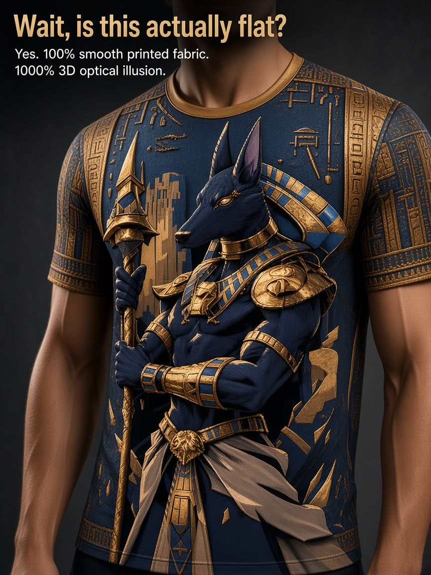 Egyptian Anubis 3D Optical Illusion Graphic Tee Breathable Athletic Mesh T-Shirt Casual and Sports Wear