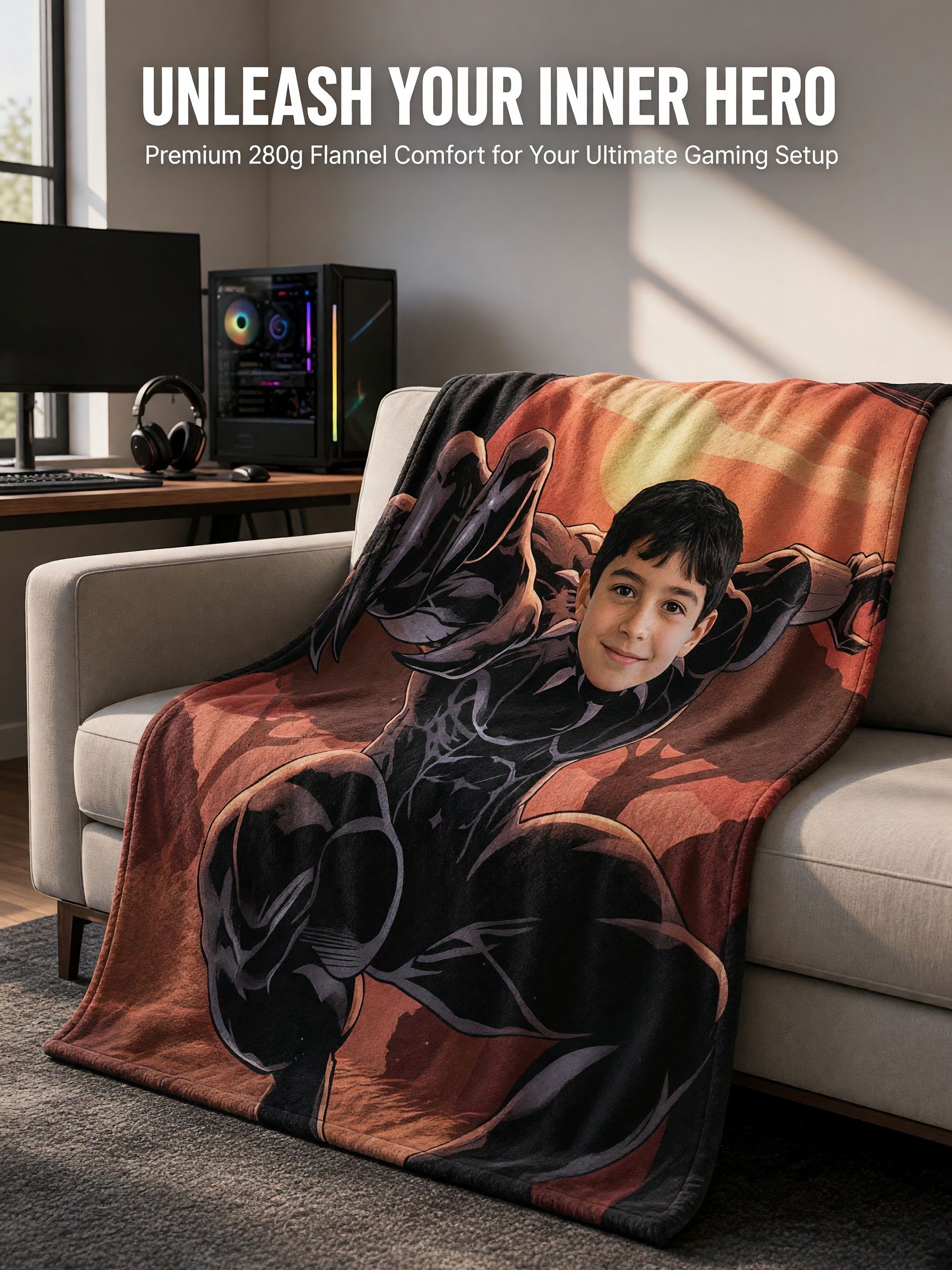 Custom Photo Face Superhero Blanket Ultra Soft Flannel Throw for Bed Couch Ideal Personalized Gift