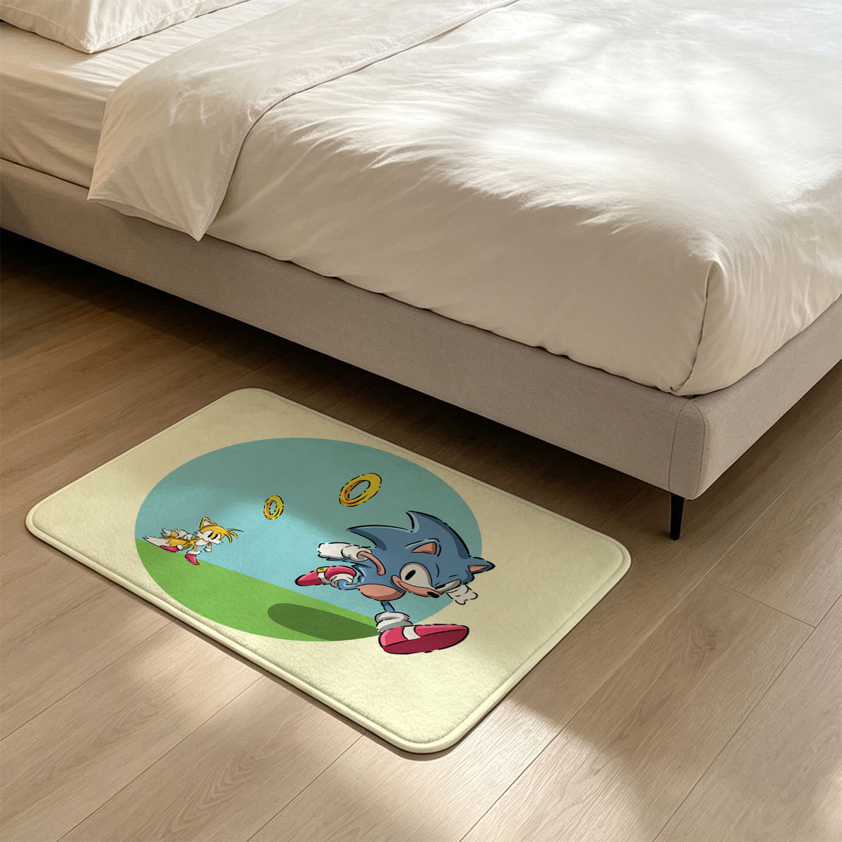 Sonic the Hedgehog and Tails Running with Golden Rings - Flannel floor mat