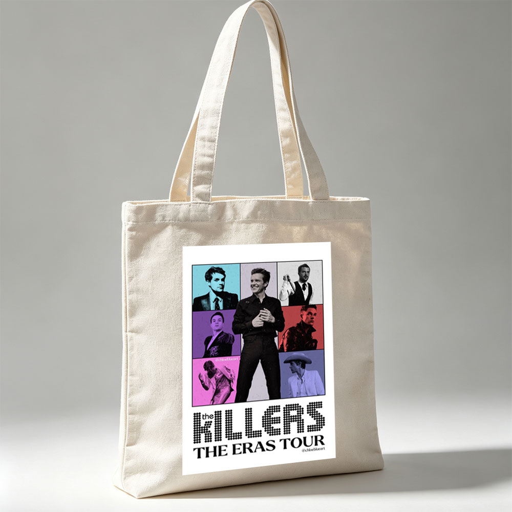 The Killers The Eras Tour Poster Featuring Band Members in Colorful Grid Layout - Canvas tote bags