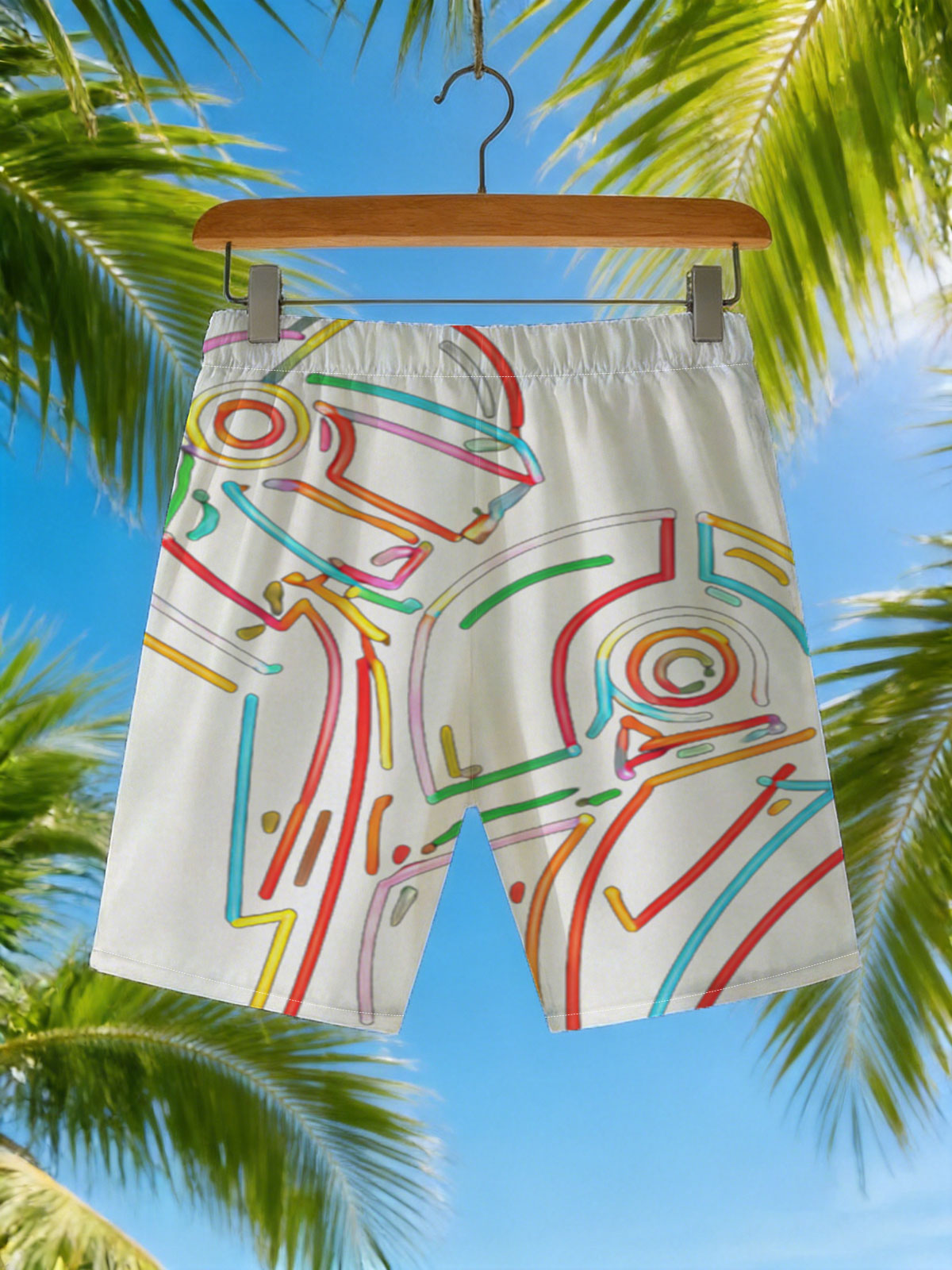 Daft Punk Neon Art Portrait -  Beach shorts