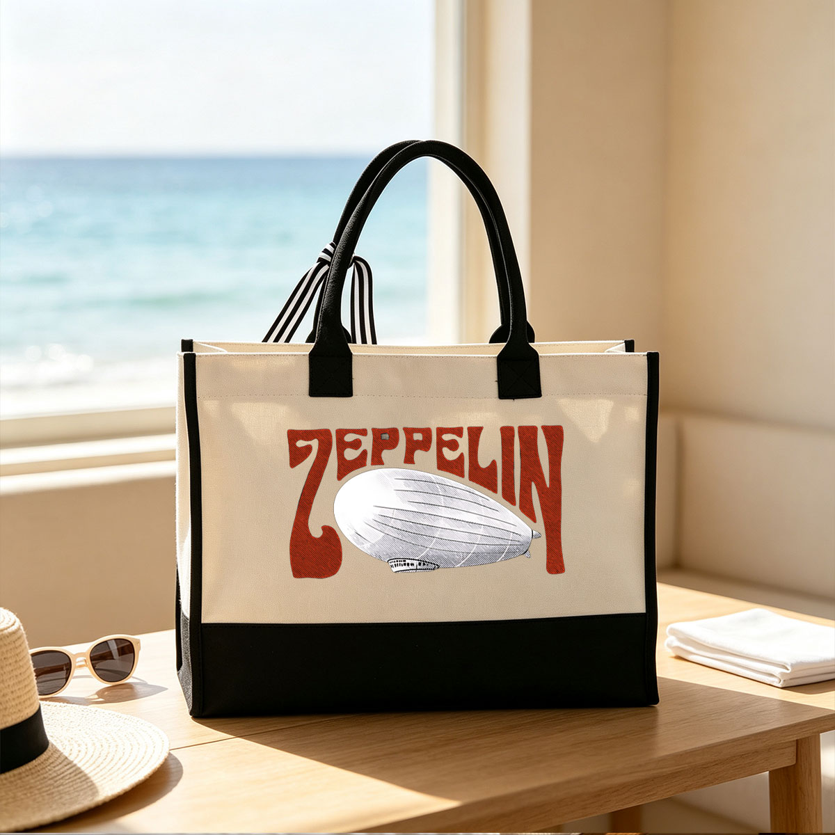 Led Zeppelin Band Logo with Airship Design - Canvas patchwork gift tote bag