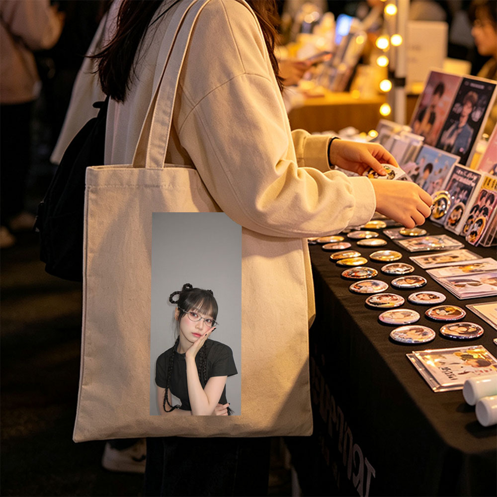 NewJeans Minji in a Casual Pose with Braided Hair and Glasses - Canvas tote bags