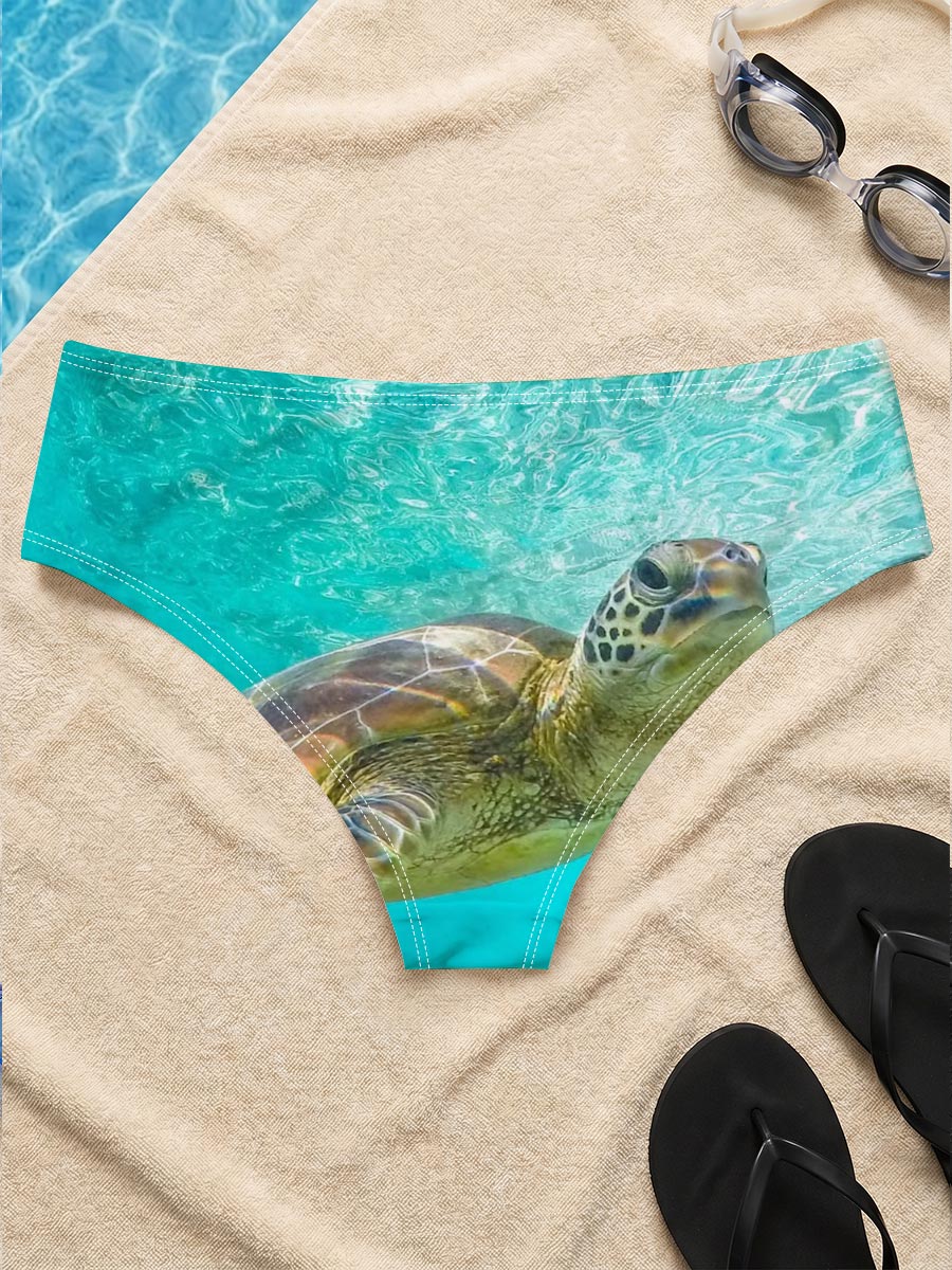 Sea Turtle Swimming in Crystal Clear Waters -  Men's swim trunks