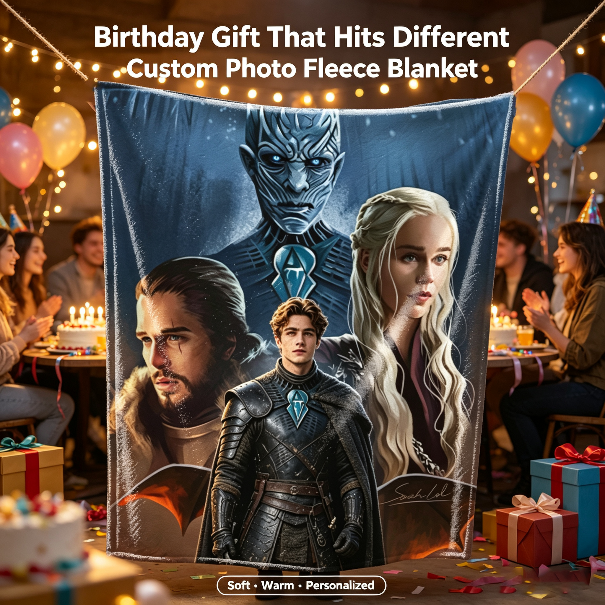 Custom Face Blanket Game of Thrones Characters Flannel Blanket for Couch, Bed, or Travel – Perfect Gift for Fans and Collectors