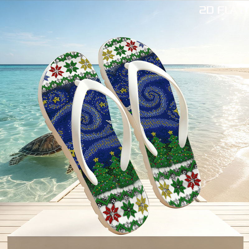 Mario and Yoshi in Starry Night with Bowser and Pipe Scene -  flip-flops