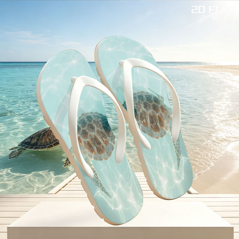 Sea Turtle Swimming in Clear Blue Water -  flip-flops