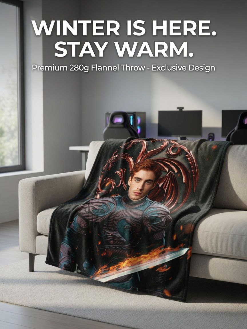 Custom Photo Face Flannel Blanket, Ultra Soft Anti-Pilling Personalized Dragon Warrior Throw, Ideal Keepsake Gift