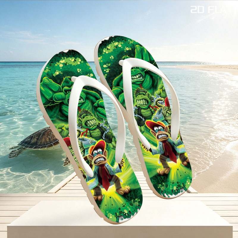 Donkey Kong, Diddy Kong, and King K. Rool in a dynamic green energy burst -  flip-flops