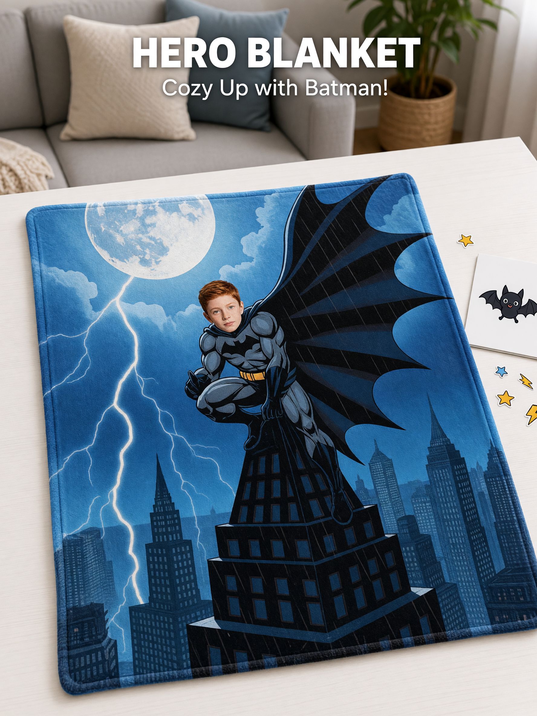 Custom Superhero Face Blanket Personalized Photo Flannel Throw Soft Fleece Bedspread for Kids and Adults Unique Gift