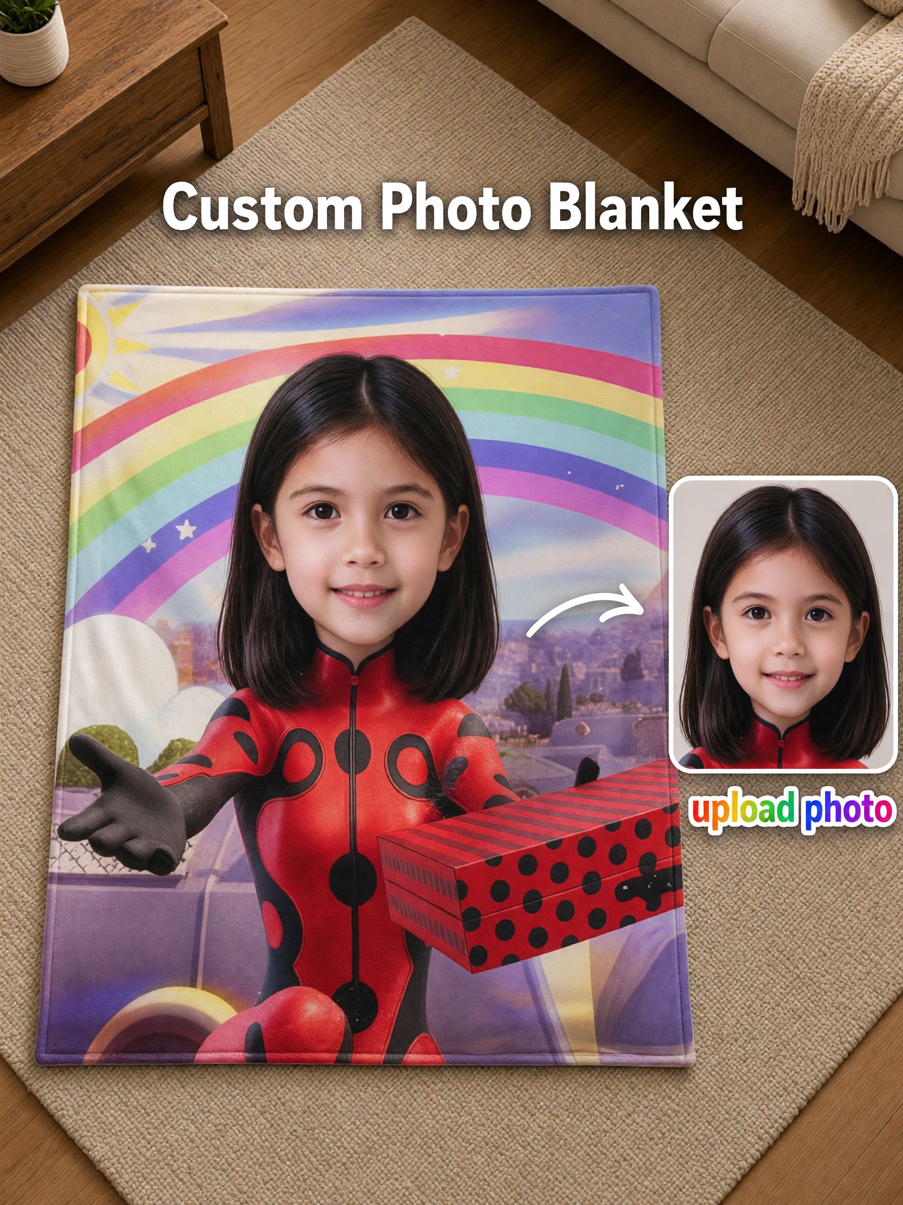 Custom Face Photo Blanket Personalized Flannel Fleece Throw Skin Friendly Warm Couch Cover Ideal Personalized Gift
