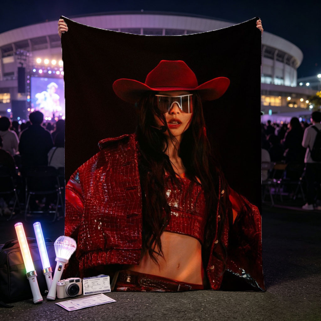 Dua Lipa in a Red Cowboy Outfit Performing on Stage - Blankets