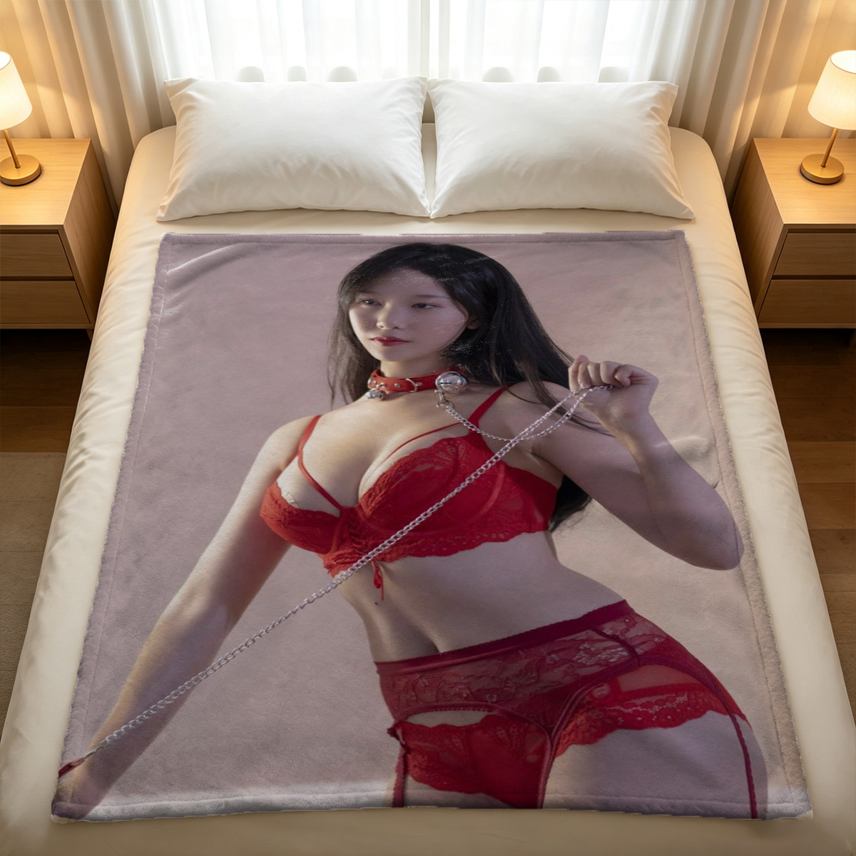 Pink Lingerie Bunny Girl in Ornate Mirror Boudoir - Blanket