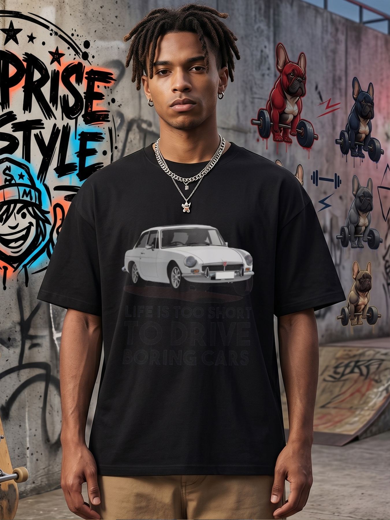Men's Printed T-Shirt Classic Car Graphic 