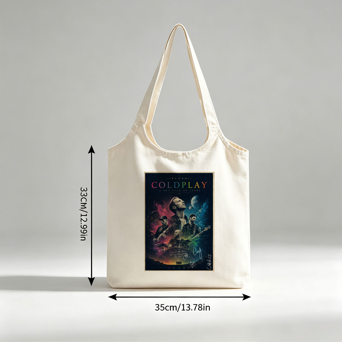 Coldplay Band in Cosmic Scene with Stars and Planets Background Poster - Canvas shoulder bags/