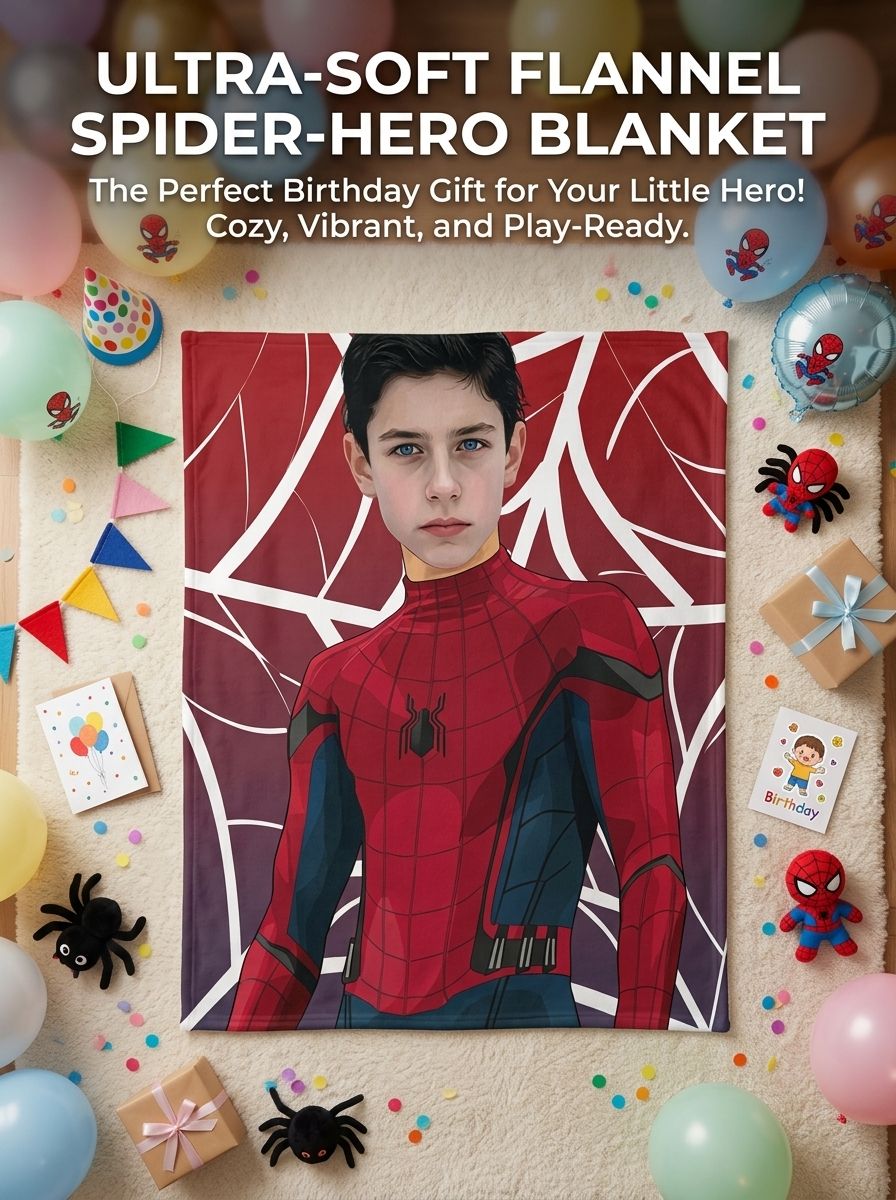 Custom Face Superhero Flannel Blanket, Personalized Photo Soft Warm Throw for Bed Sofa and Travel, Ideal Unique Gift