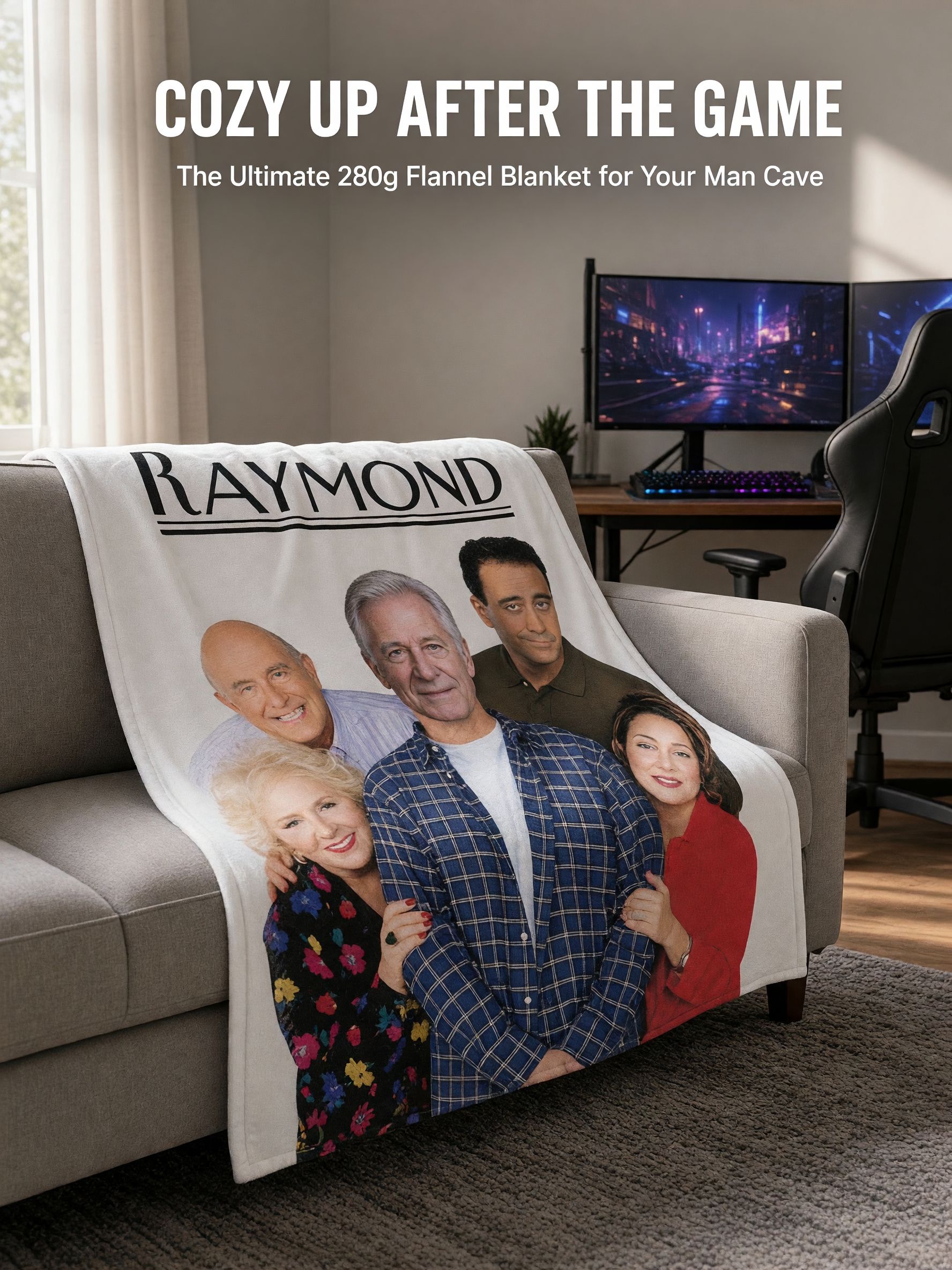 Custom Face Photo Flannel Blanket, Personalized Novelty TV Cast Throw Fleece, Warm Cozy Keepsake Gift for Bed and Couch