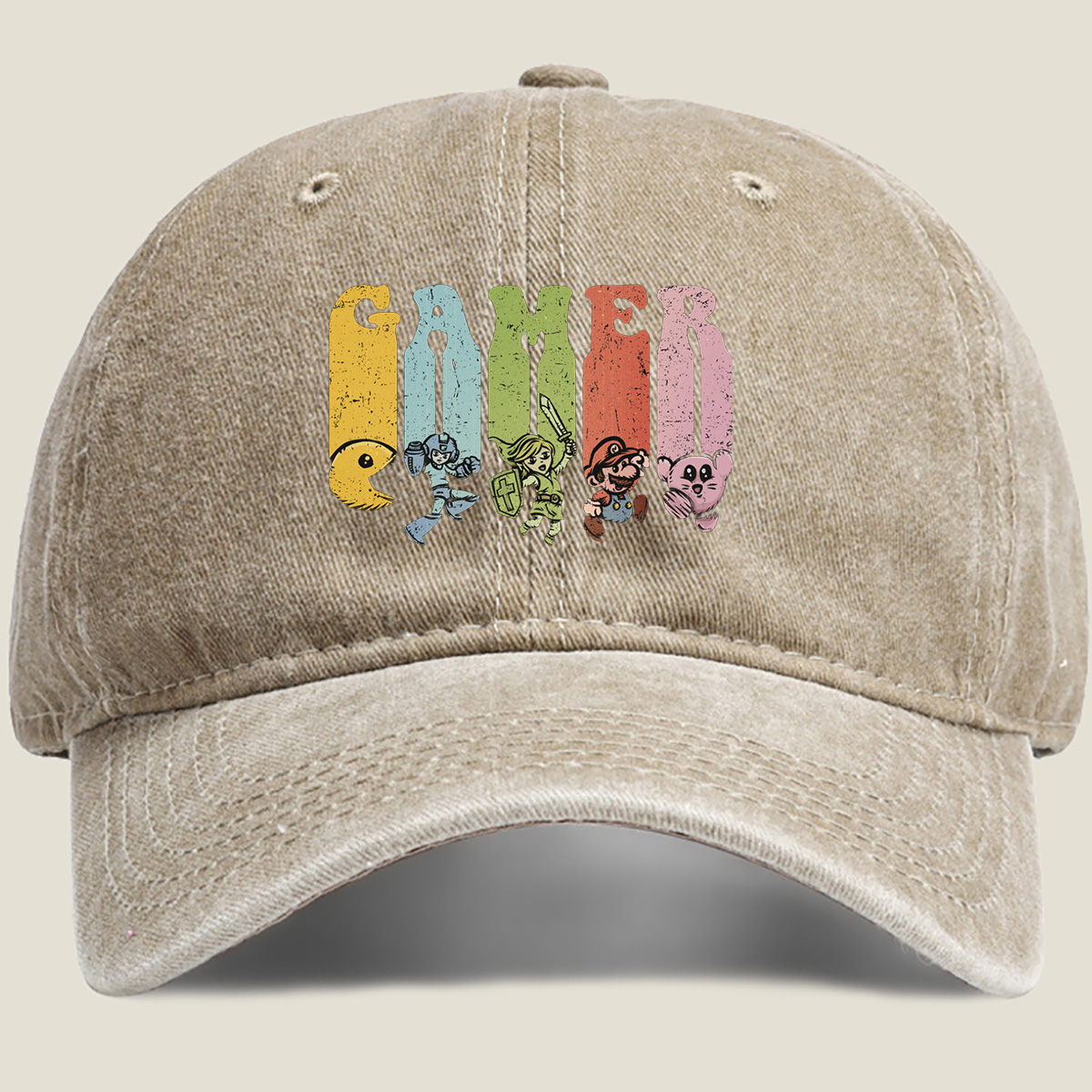 Gamer: Pac-Man, Mega Man, Zelda, Mario, Kirby - Washed Denim - Baseball Cap