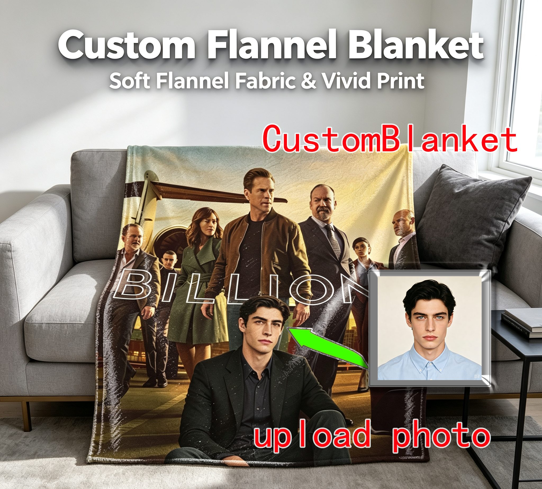 Custom Face Blanket Billions TV Show Flannel Blanket Perfect for Fans of the Drama Series Ideal for Couch Comfort or as a Unique Gift or Giveaway