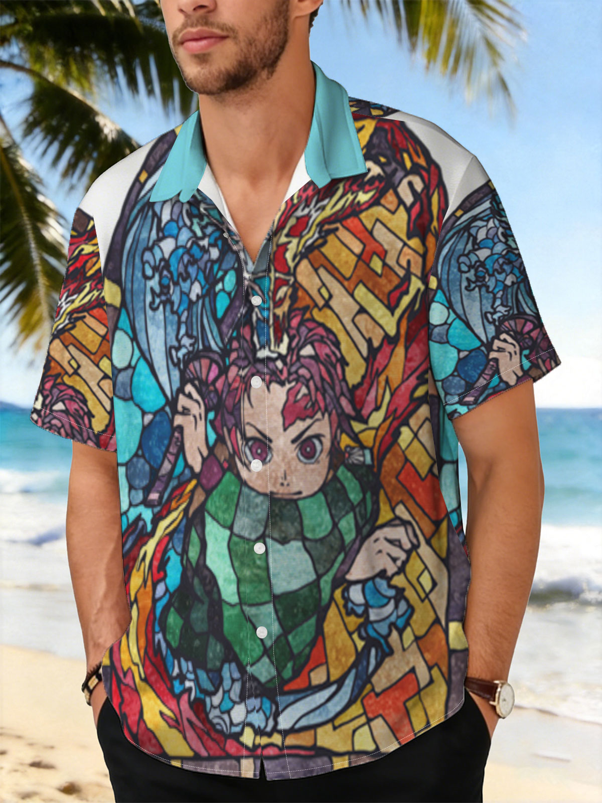 Demon Slayer Tanjiro Kamado Stained Glass Art -  Shirt