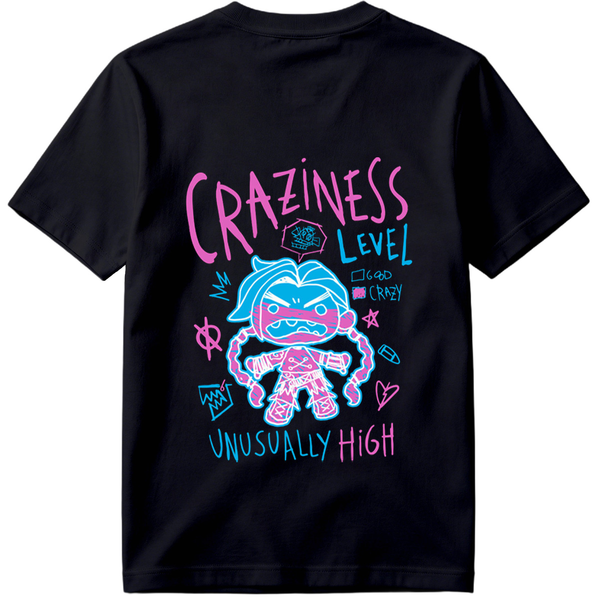 Craziness Level: Unusually High - Blue Character with Pink Accents - Tee