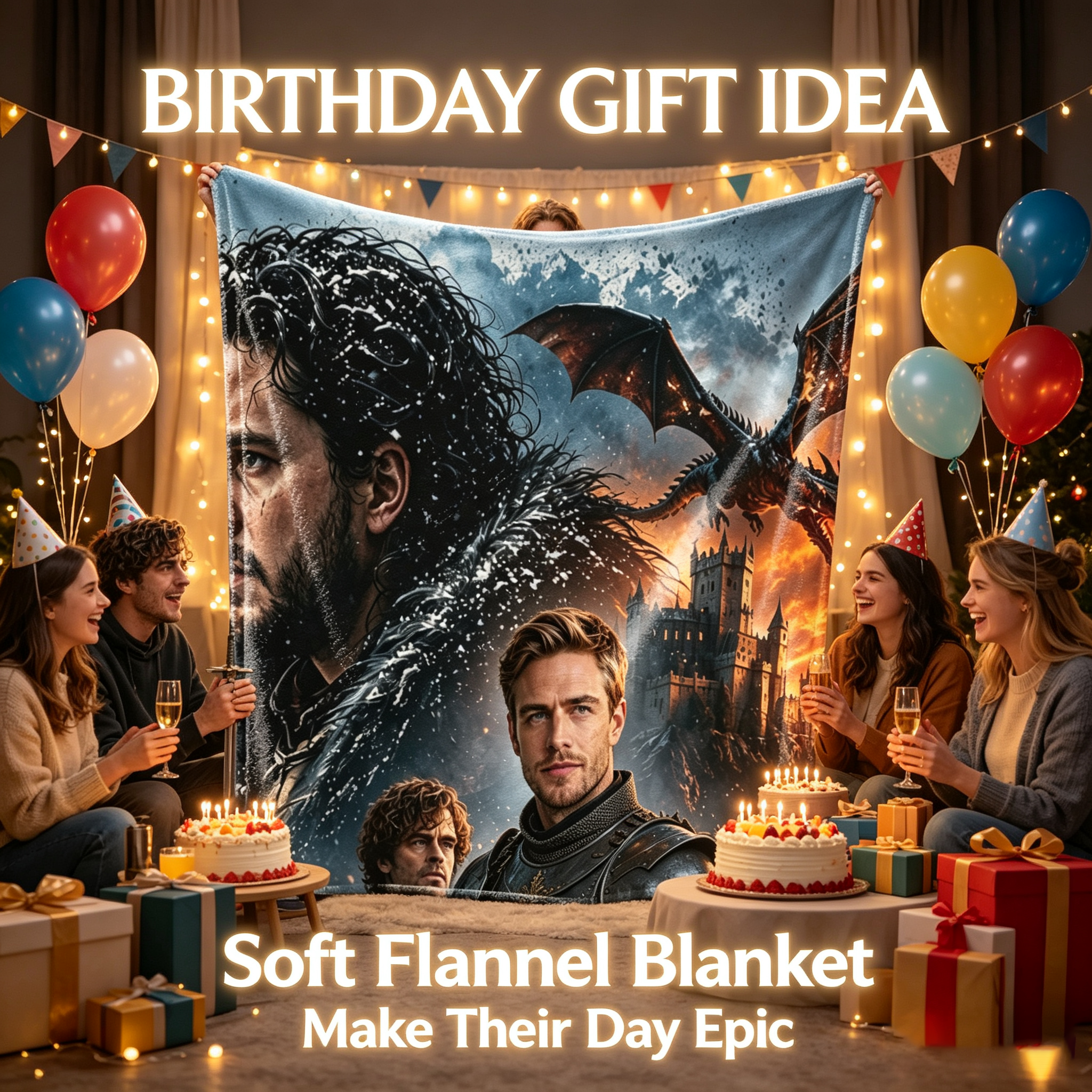 Custom Face Blanket Game of Thrones Characters Flannel Blanket for Couch, Bed, or Travel – Perfect Gift for Fans and Collectors