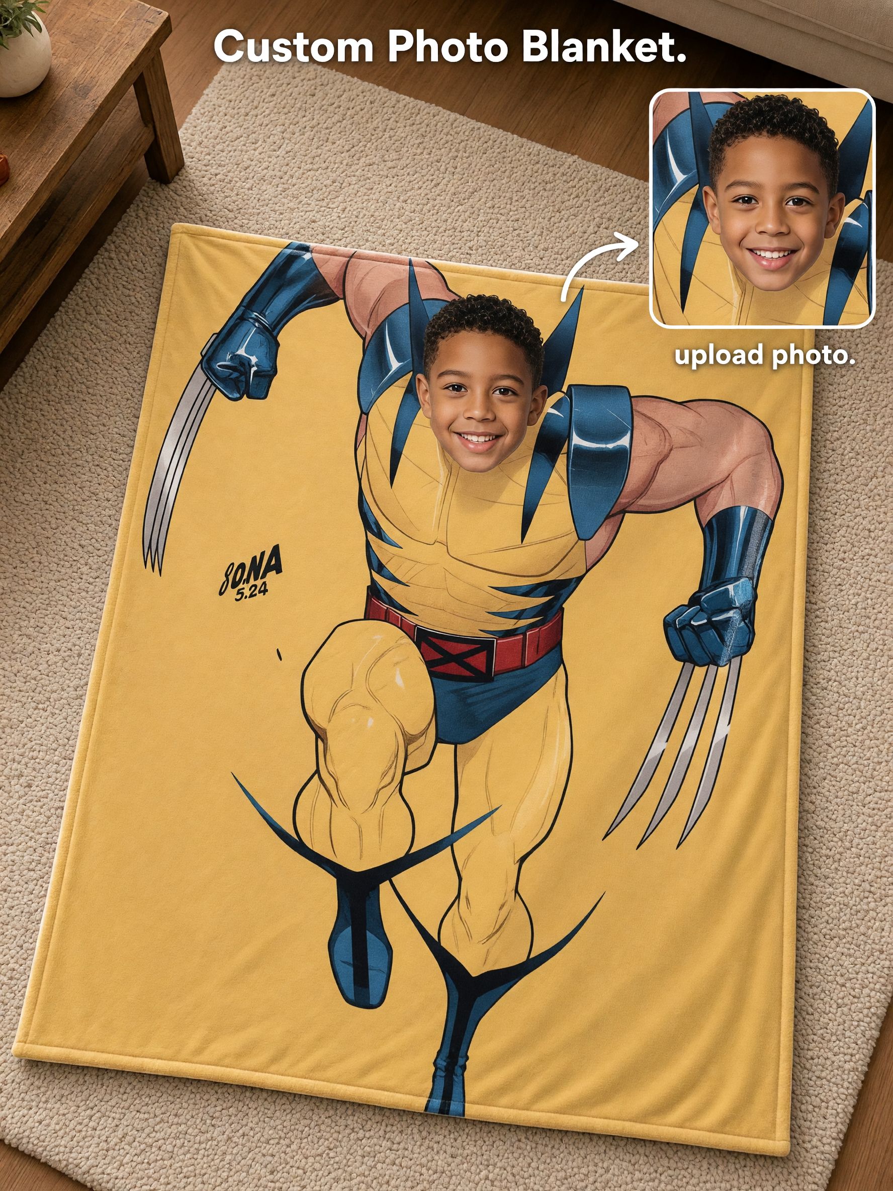 Personalized Comic Superhero Photo Blanket Custom Face Flannel Fleece Throw Soft Bed Couch Quilt Unique Keepsake Gift