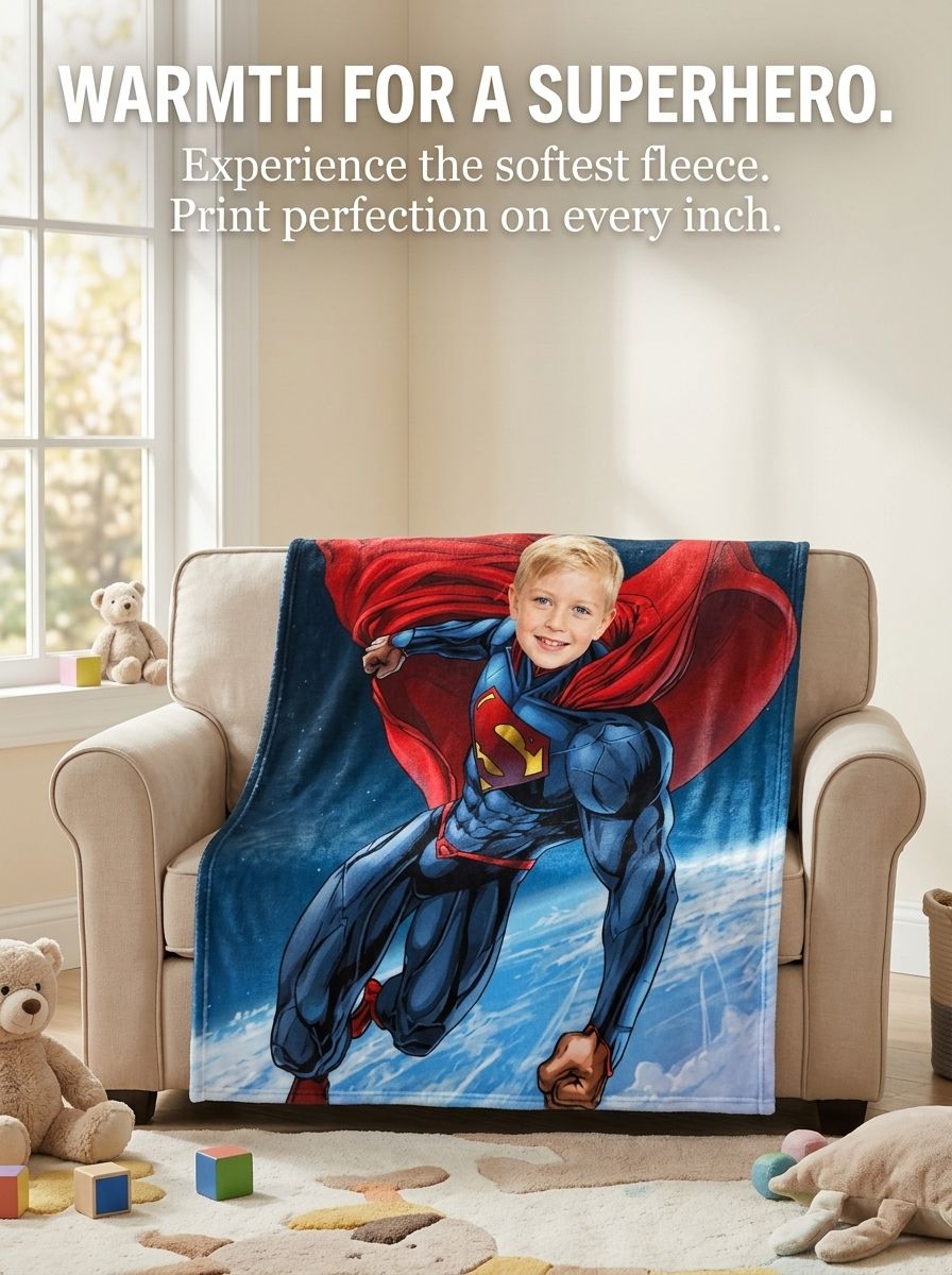 Personalized Superhero Face Photo Flannel Throw Blanket Ultra Soft Anti-Pilling Fleece Bed Cover Ideal Custom Gift