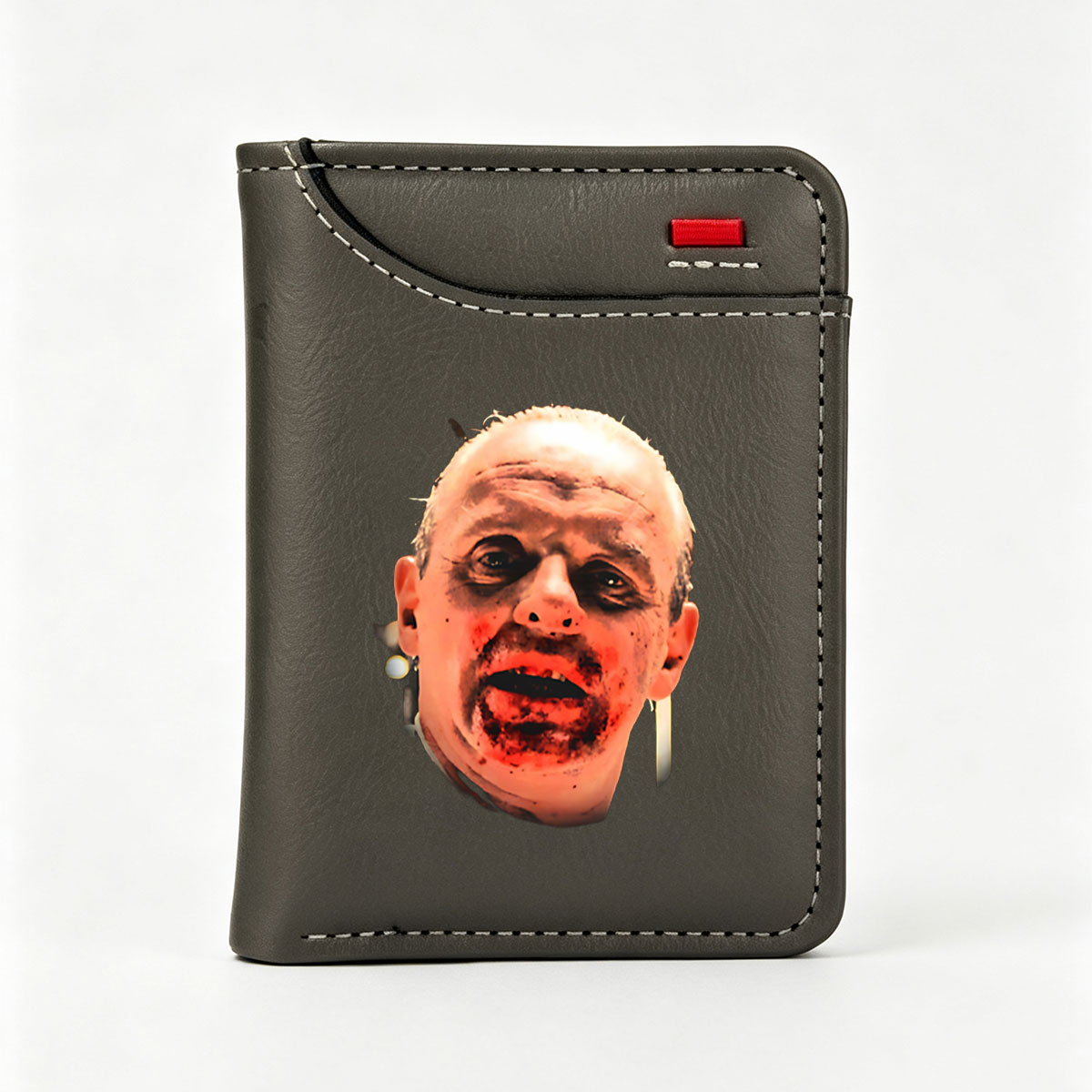 Zombie Makeup Close-Up: Intense Horror Character with Bloodied Face and Dark Eyes - Vertical Style Wallet