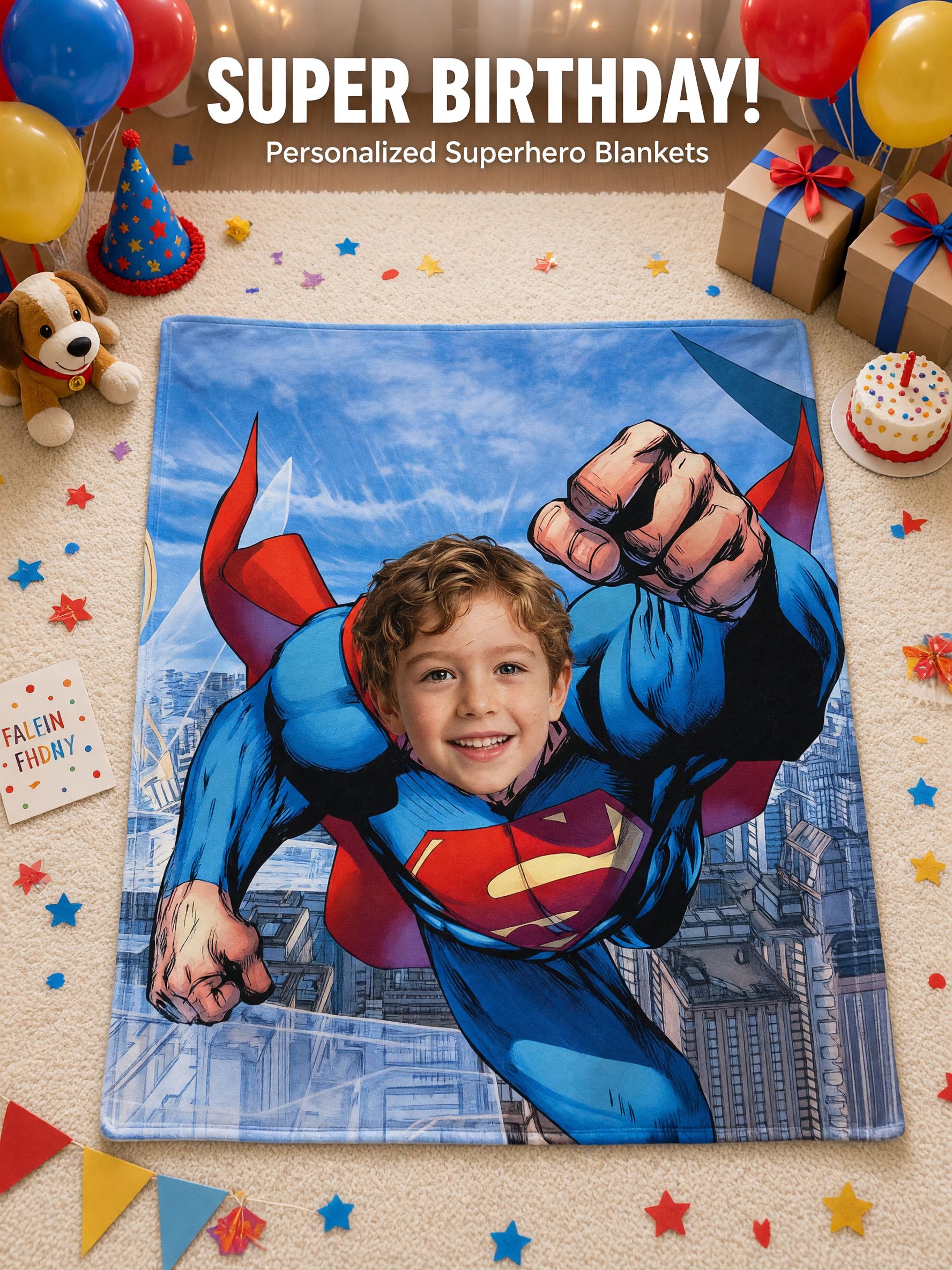 Personalized Superhero Photo Face Flannel Blanket Custom Cozy Fleece Throw Keepsake Gift for Kids and Family
