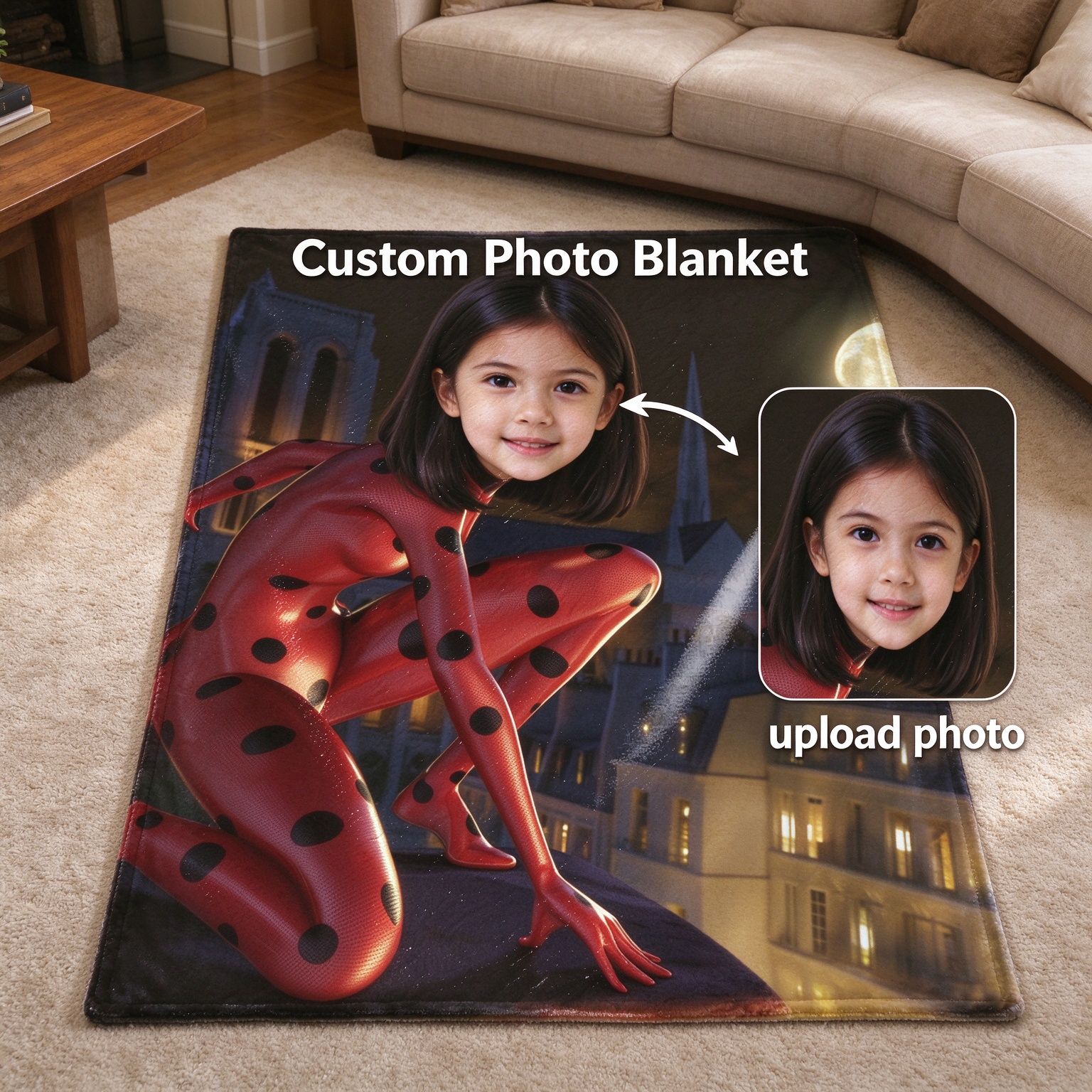 Personalized Superhero Face Photo Blanket Soft Flannel Fleece Throw for Bed and Couch Ideal Custom Gift