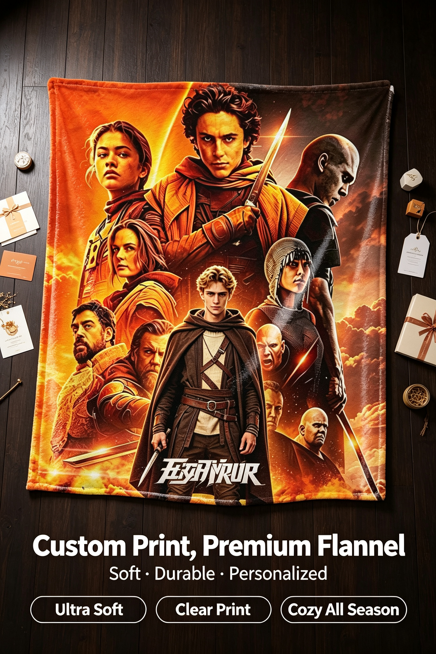 Custom Face Blanket Dune Movie Characters Flannel Blanket Cozy Home Decor Gift for Fans and Collectors
