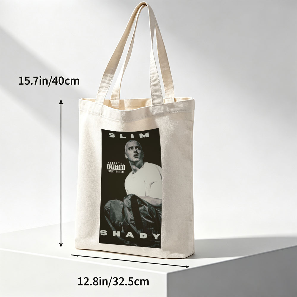 Eminem Sitting in a Dark Room with Parental Advisory Label on Album Cover - Canvas tote bags