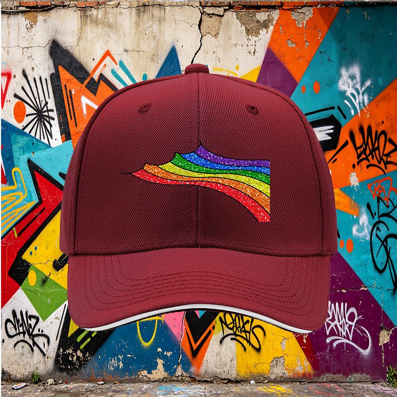 Unisex Classic Sandwich Hat with Glitter Rainbow Print Design | Lightweight Sun Protection Cap for Outdoor Activities, Beach, Travel, and Pride Events | Suitable for Adults Seeking Stylish and Comfortable Headwear