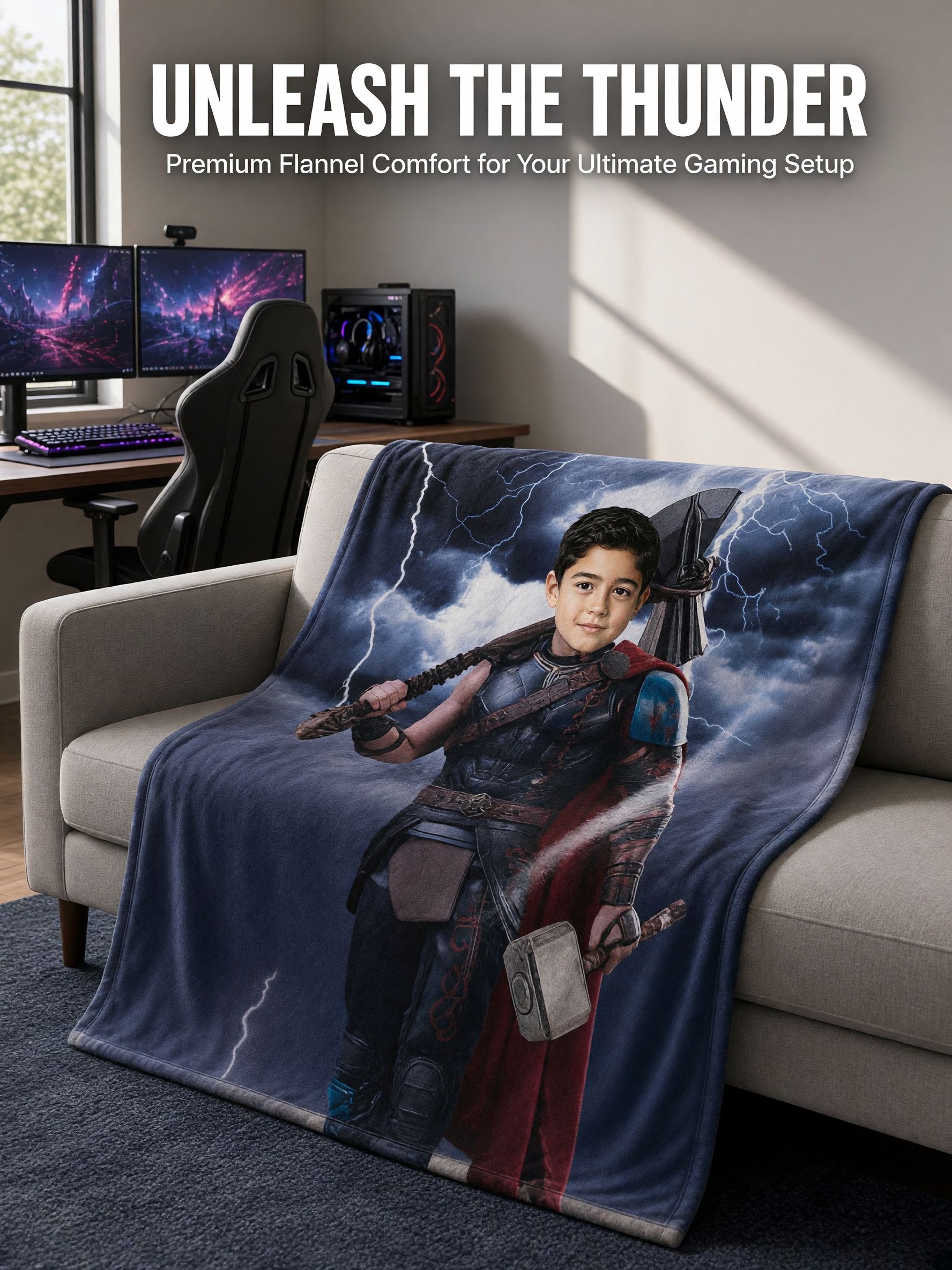 Custom Photo Superhero Flannel Throw Blanket Soft Fleece Personalized Face Portrait Cover Ideal Cozy Gift for Kids
