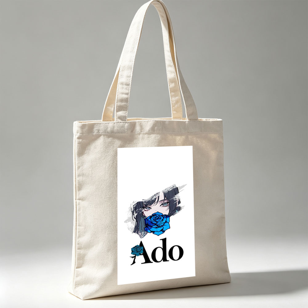 Ado in a Dramatic Portrait with Blue Rose Covering Her Mouth - Canvas tote bags