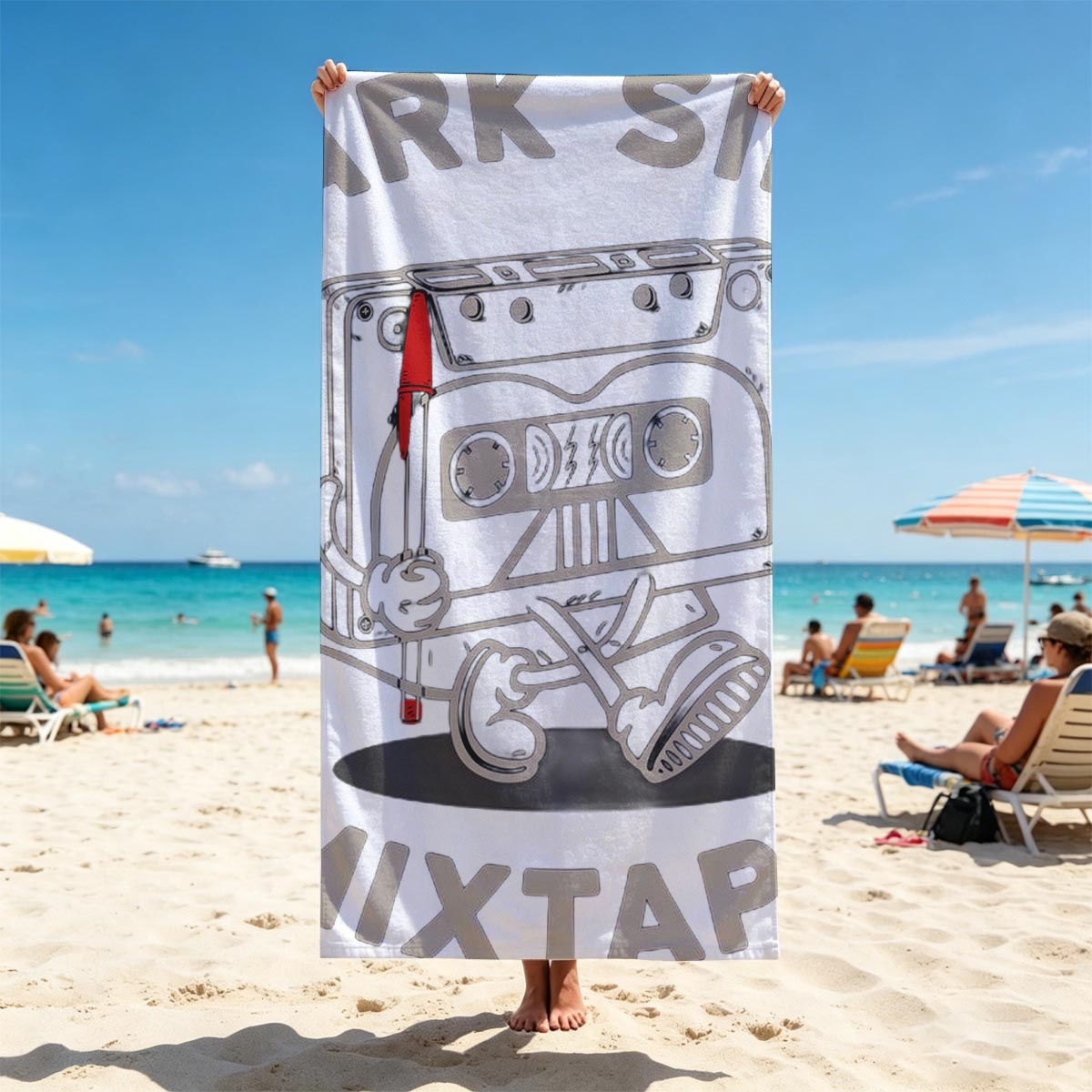 Dark Side Mixtape: Cassette Tape Character with Cape and Lightsaber - Beach towels