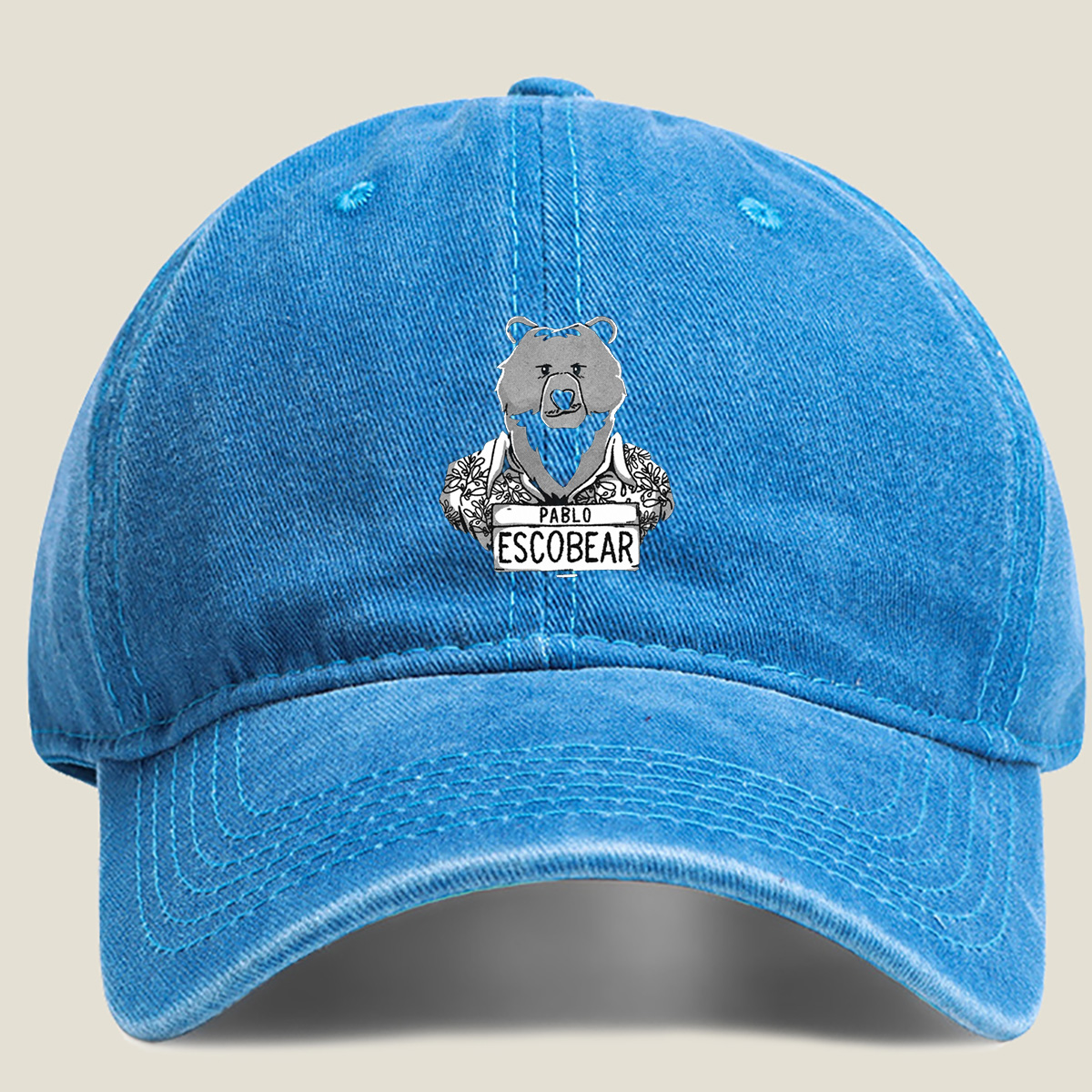 Pablo Escobear Bear Mugshot - Washed Denim - Baseball Cap