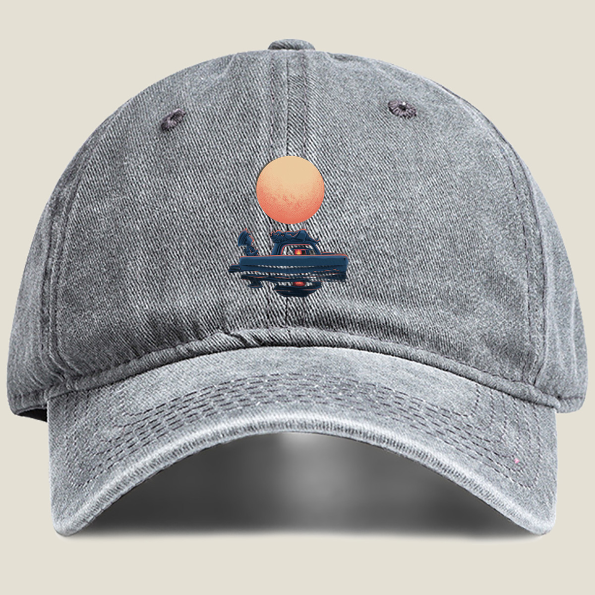 Mario and Bowser in a Boat Under the Moon - Washed Denim - Baseball Cap