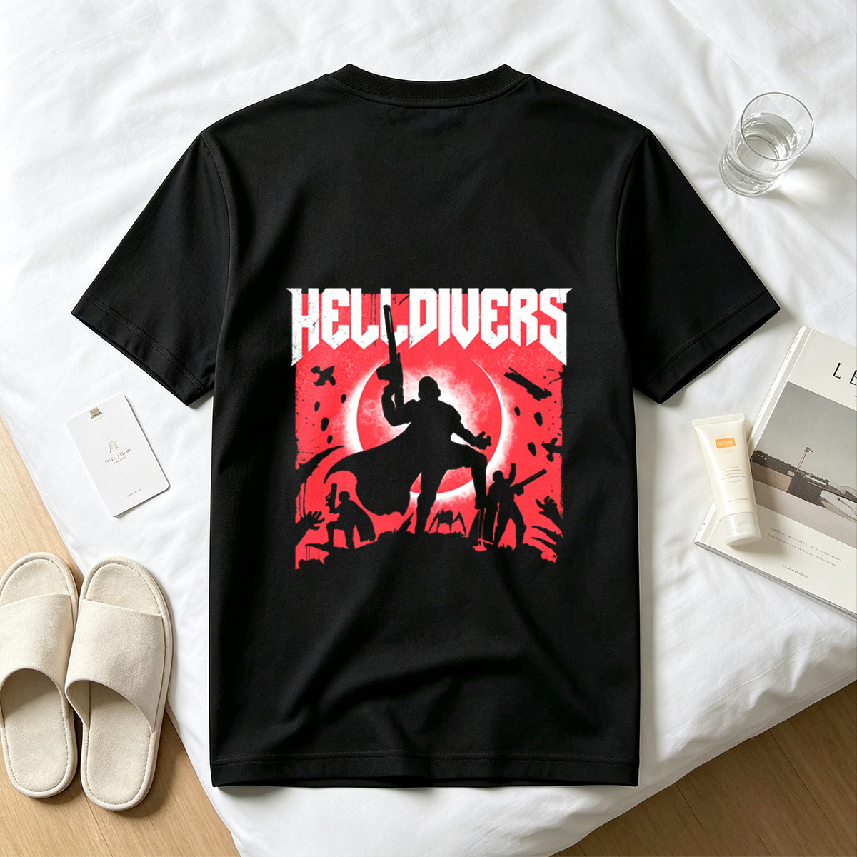 Helldivers: Silhouetted Warriors Against a Crimson Sky - Tee