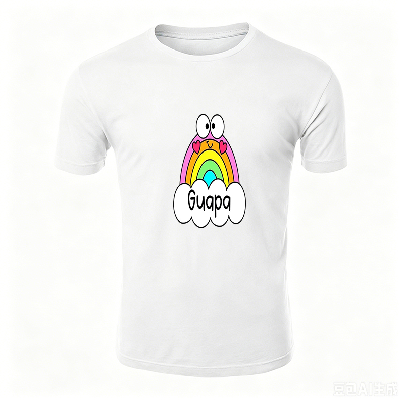 Unisex Classic T-Shirt Rainbow Cartoon Face with Hearts and 