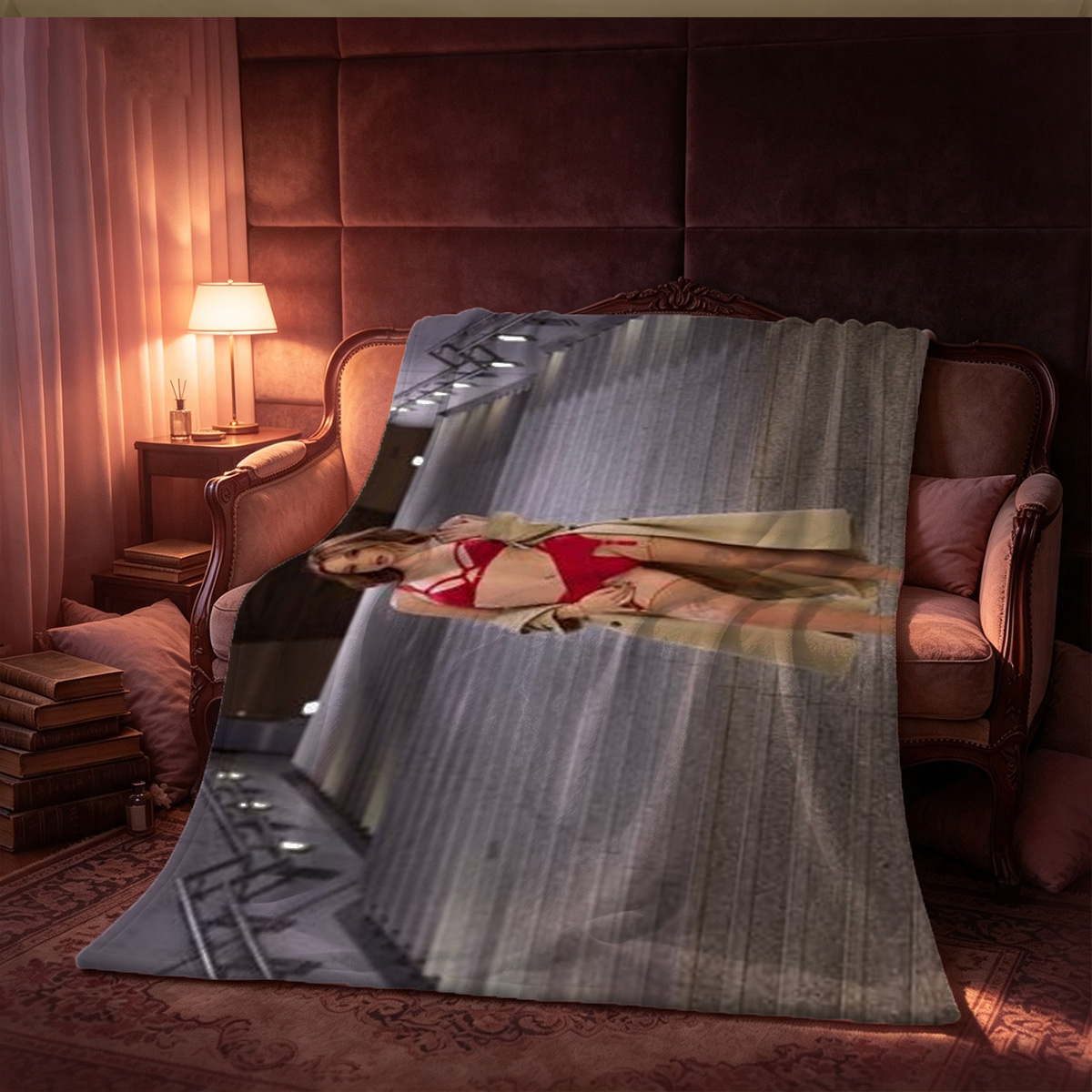 Two Women in Lingerie Reading a Book on Couch - Blanket