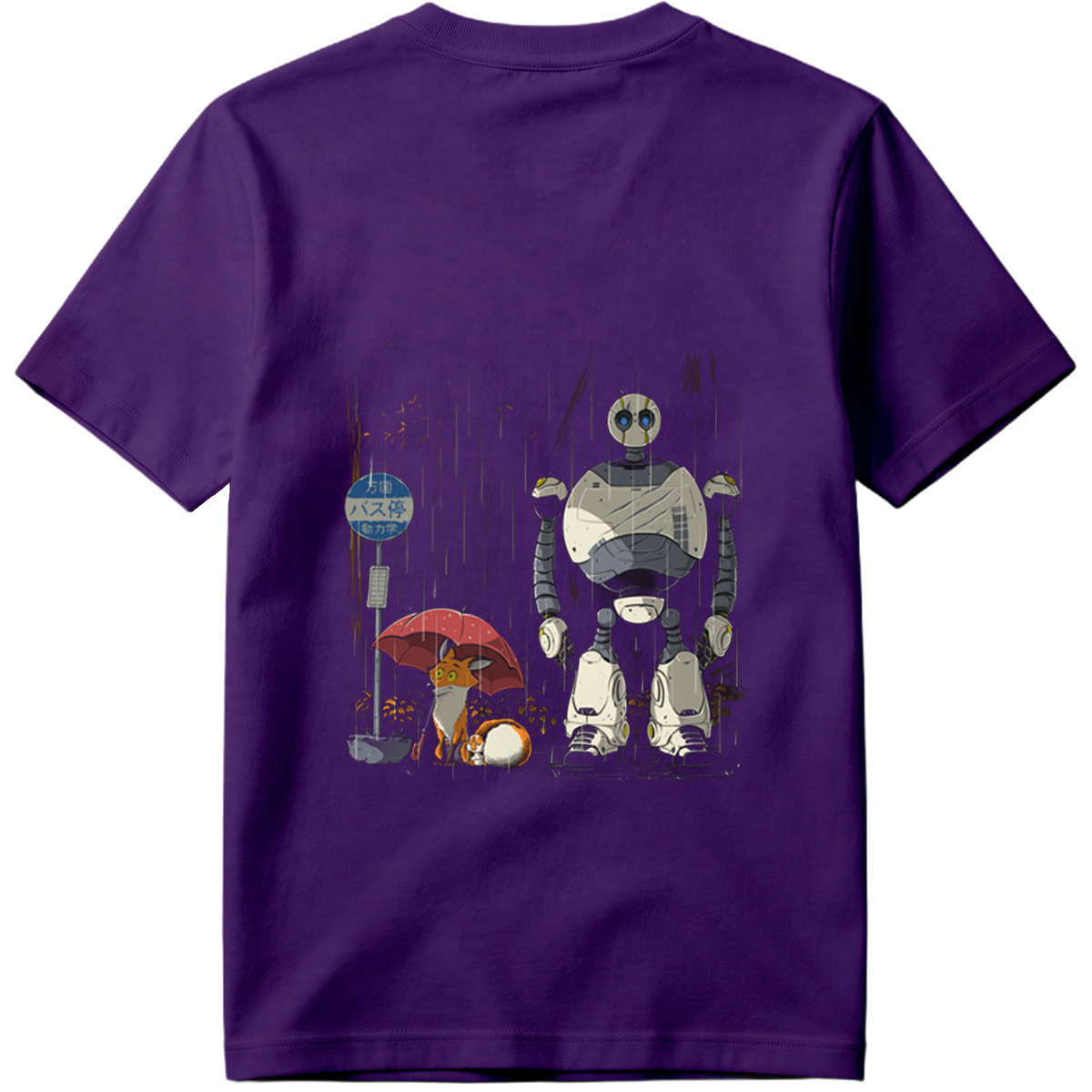 Fox and Robot Wait in the Rain - Tee