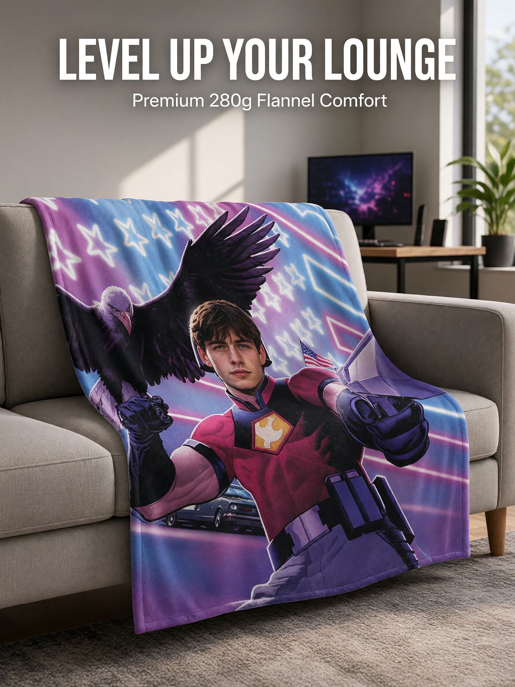 Custom Face Photo Superhero Flannel Fleece Blanket, Personalized Comic Portrait Throw for Couch Bed Travel Warm Gift
