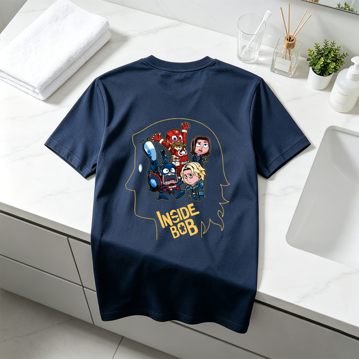 Inside Bob: Captain America, Black Widow, and Thor in Chibi Style - Tee