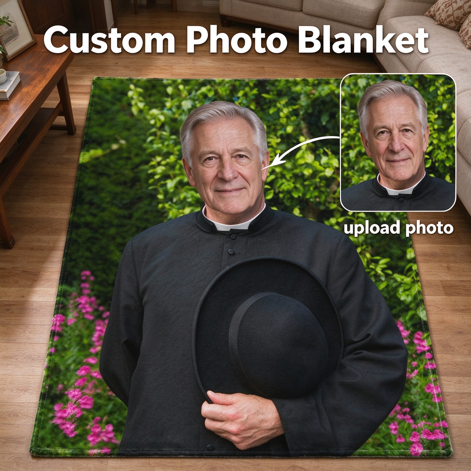 Custom Photo Blanket Personalized Face Portrait Velvet Flannel Fleece Throw, Cozy Keepsake Gift for Bed and Sofa