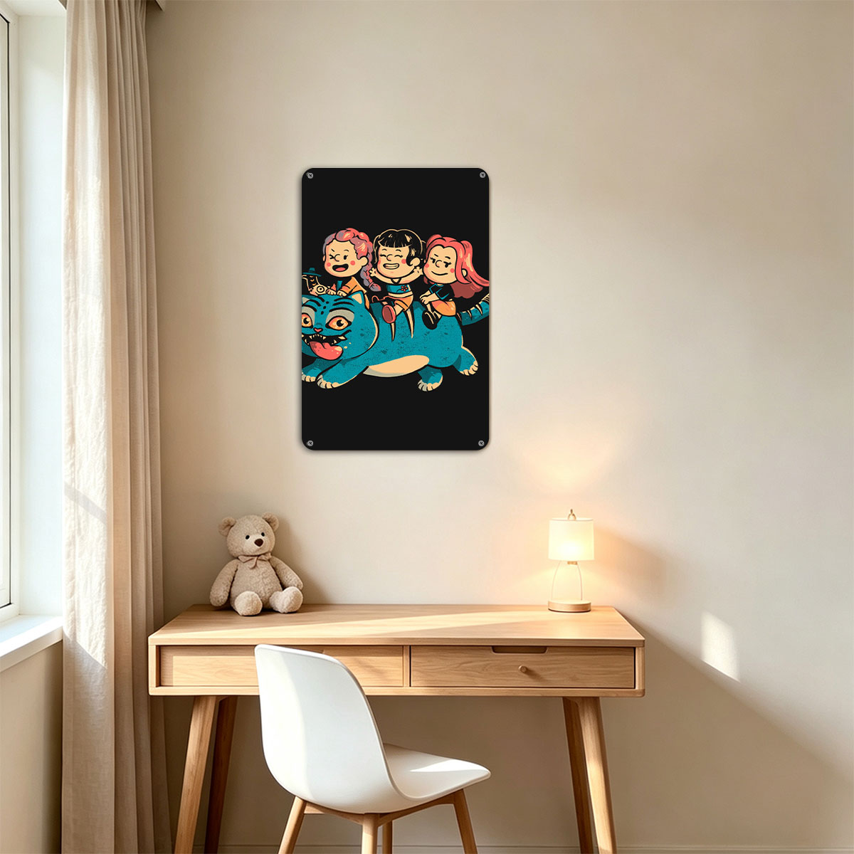 Three Kids Riding a Cheshire Cat - painting