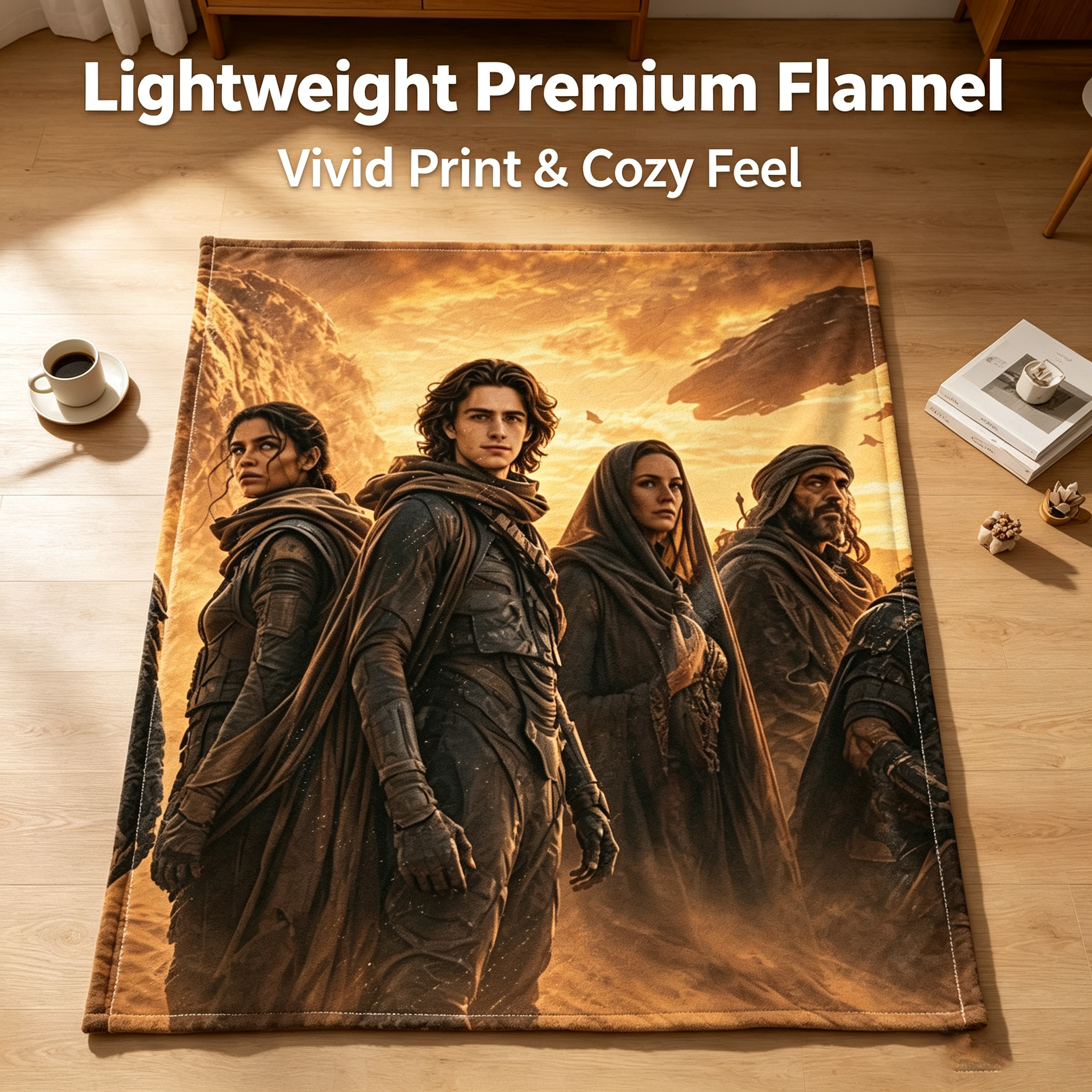 Custom Face Blanket Dune Inspired Desert Warriors Flannel Blanket for Couch, Bed, or Travel Perfect Gift for Sci-Fi Fans and Movie Enthusiasts
