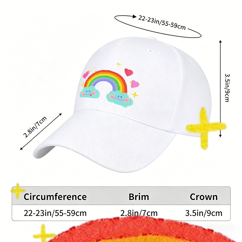 Unisex Classic Baseball Cap with Rainbow Clouds and Hearts Print | Casual Outdoor Sun Hat for Teens and Young Adults | Perfect for Everyday Wear, Travel, and Beach Activities