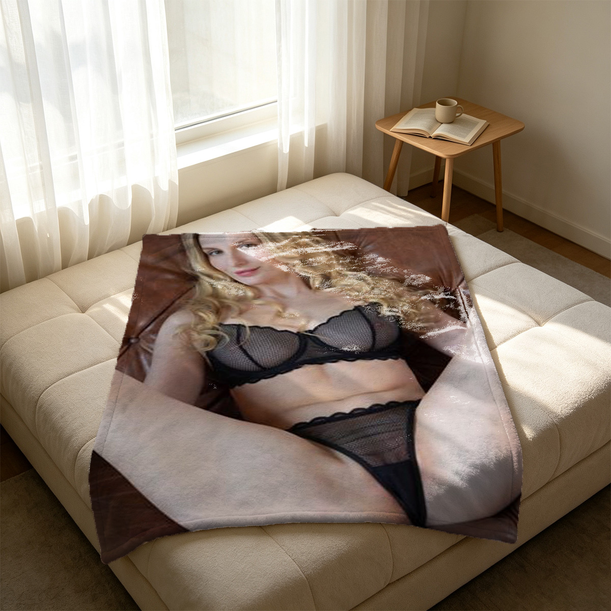 Pink Lingerie Tease by the Bed - Blanket